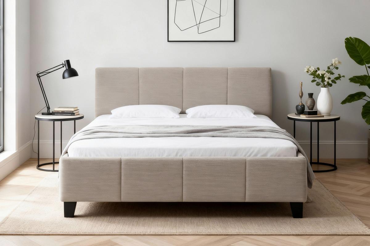 Čalouněná postel CRAZY 140x200 cm, béžová - černá/přírodní barvy, Moderní, kov/dřevo (140/200cm) - Based