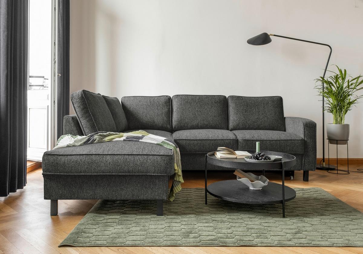 Ecksofa Molly Dunkelgrau S: 198x233 cm - Dunkelgrau/Schwarz, Textil (198/233cm) - MID.YOU