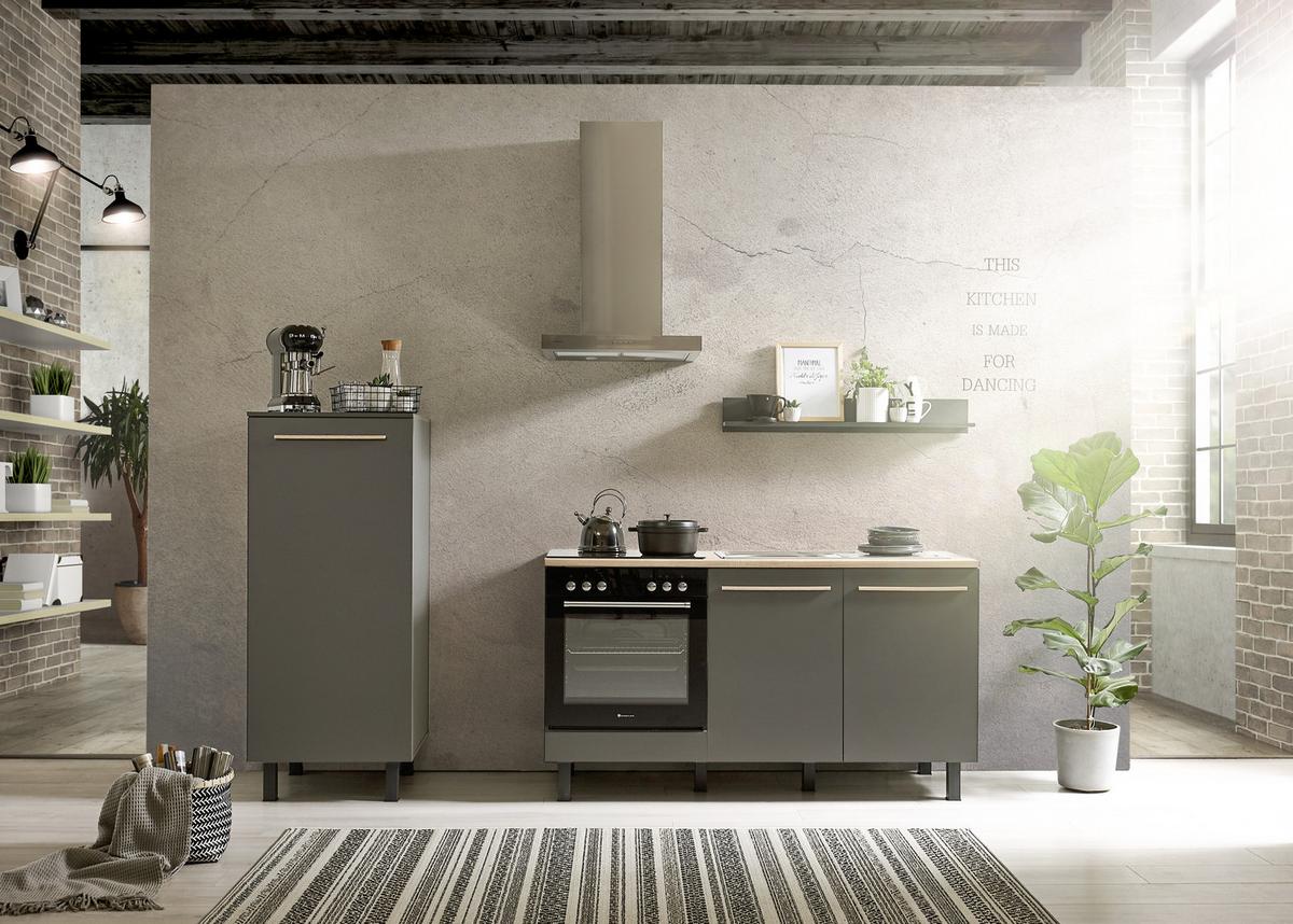 Kuchynský blok BILBERRY bez spotrebičov, šírka 160 cm - antracitová/dub sonoma, Design, kompozitné drevo (160cm) - Carryhome