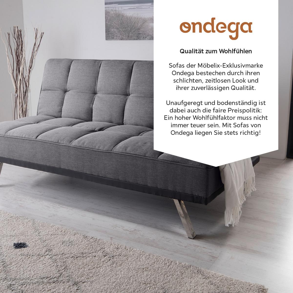 3-Sitzer-Sofa Mit Schlaffunkt. Roma Anthrazit - Edelstahlfarben/Anthrazit, Basics, Textil/Metall (179/84/96cm) - Ondega
