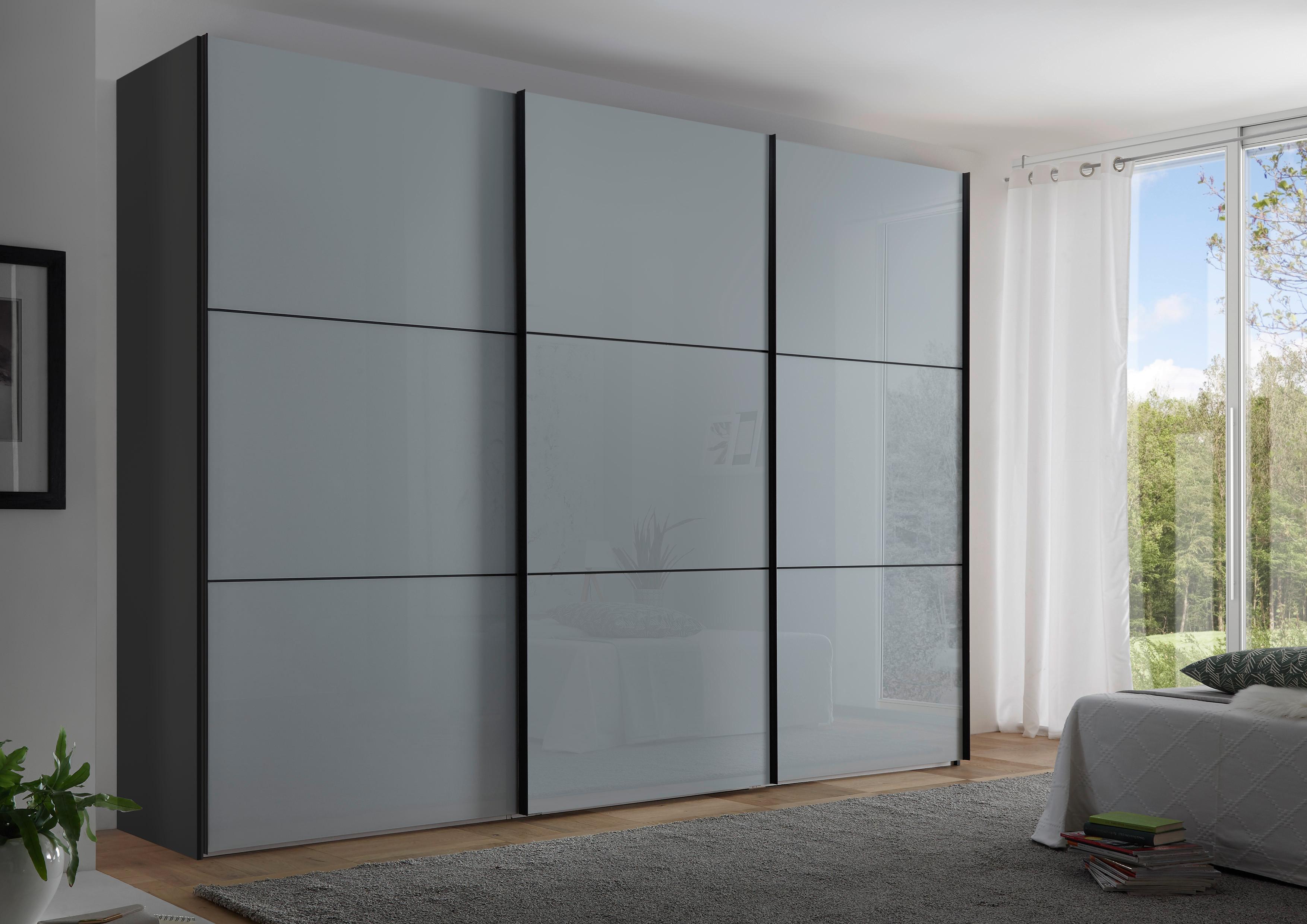 Schwebetürenschrank Glasfront 249cm Includo, Hellgrau