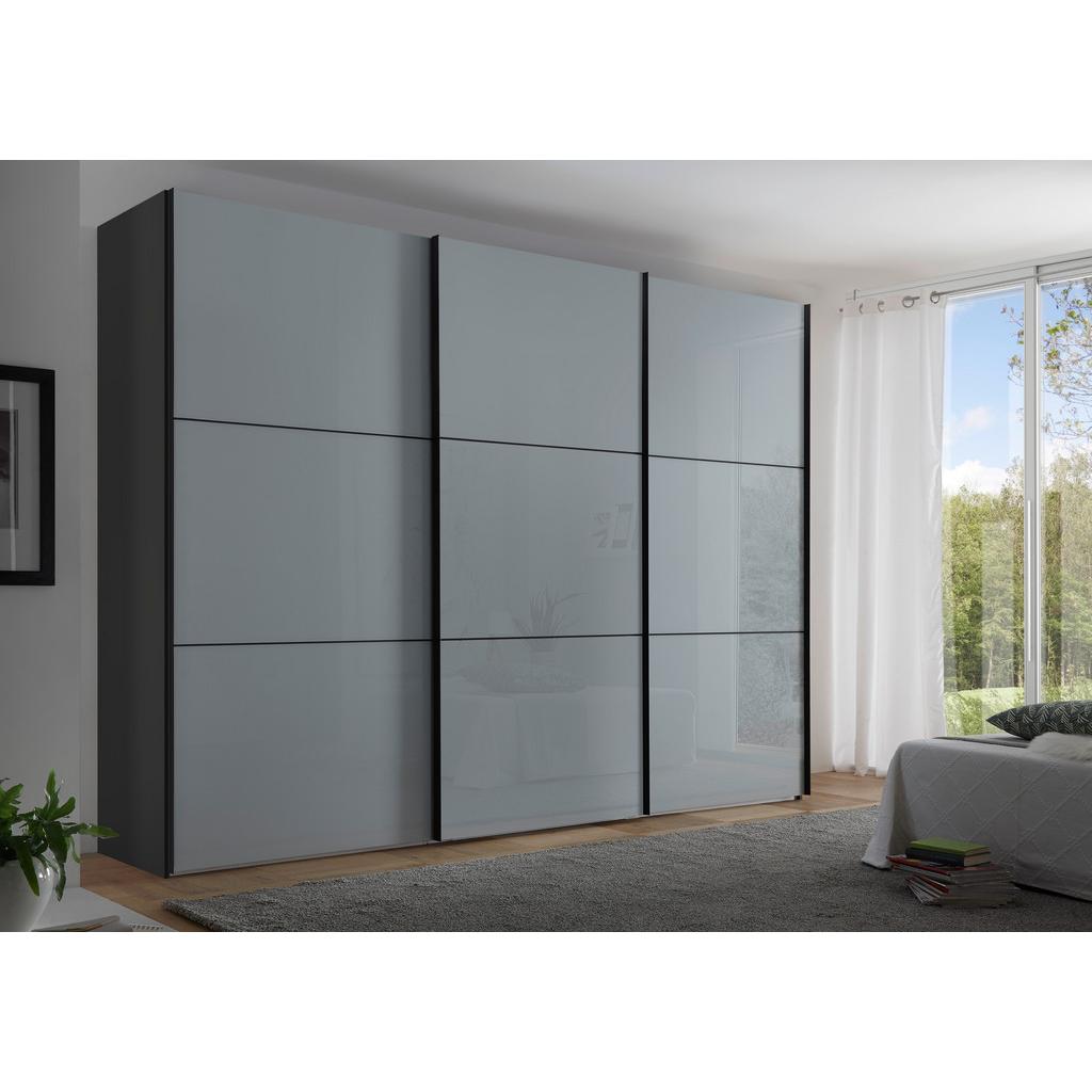 Schwebetürenschrank Glasfront 280 cm Includo, Hellgrau