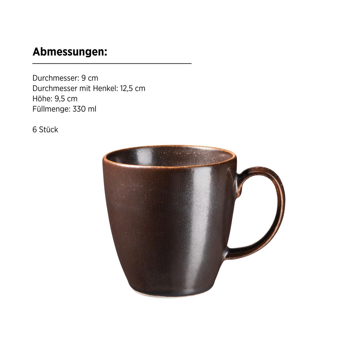 Kaffeebecherset Powerful Braun Schwarz - Schwarz/Braun, Basics, Keramik - Mäser