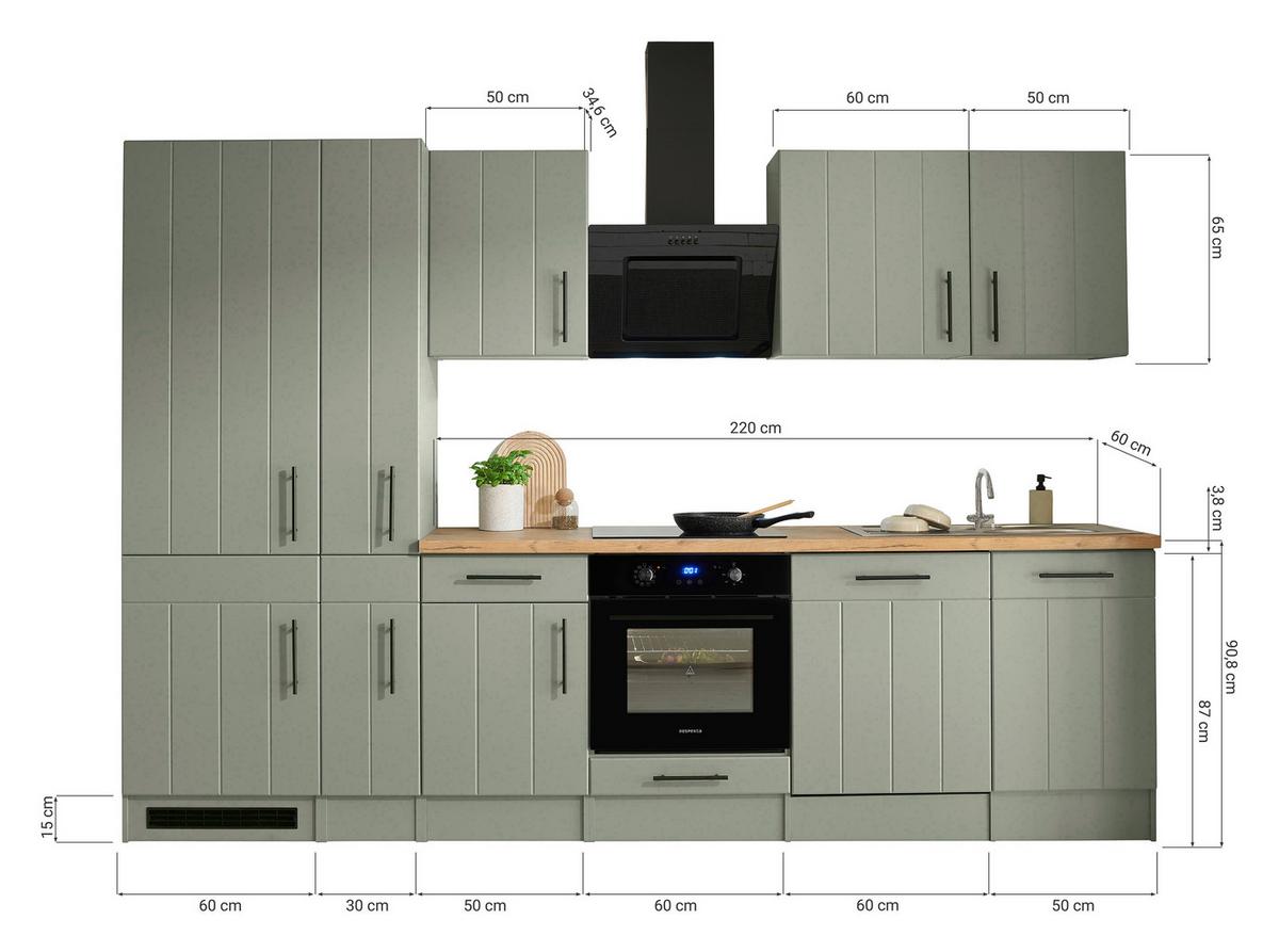 Küchenblock Anton Wildeiche/Schilfgrün B: 310cm - Schilfgrün/Wildeiche, Trend, Holzwerkstoff (310cm) - Respekta