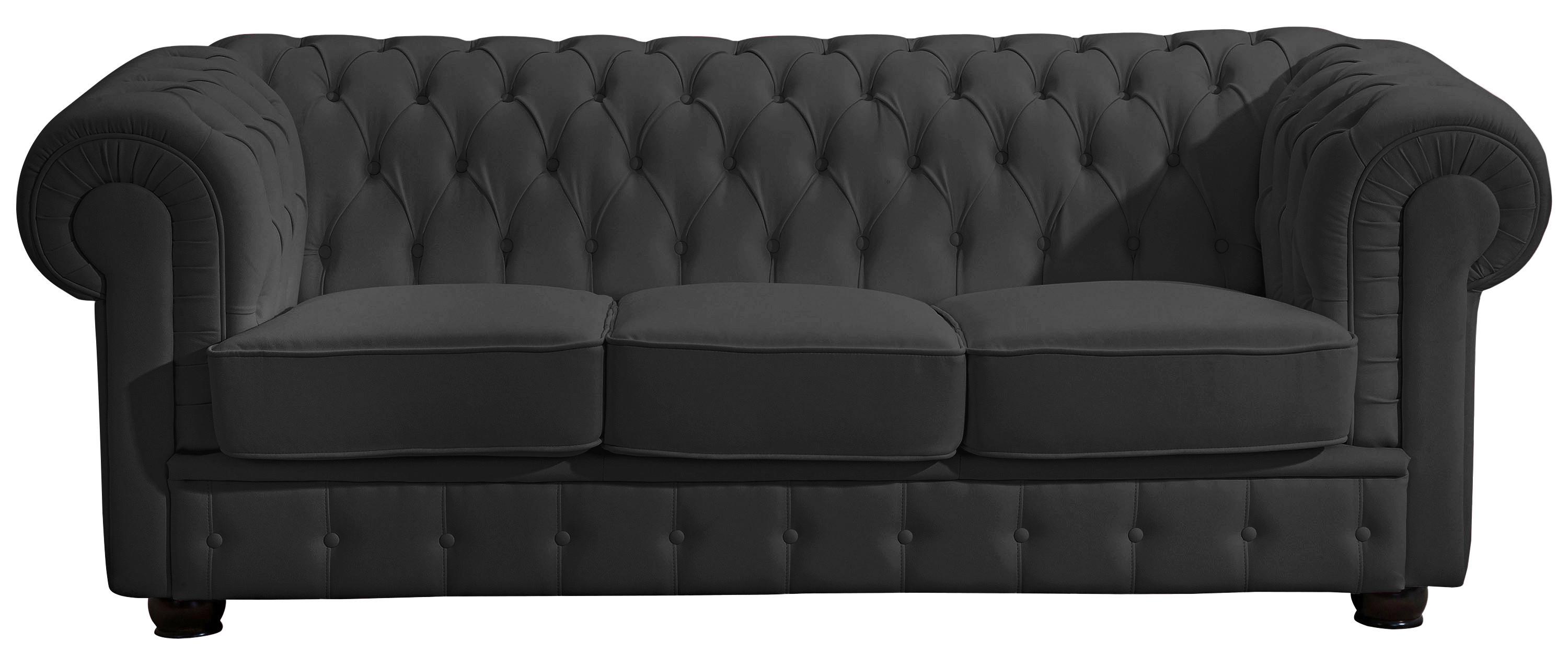 Chesterfield-Sofa Bridgeport Schwarz 3-Sitzer, Echtleder - Nussbaumfarben/Schwarz, Design, Leder (200/76/98cm) - Max Winzer