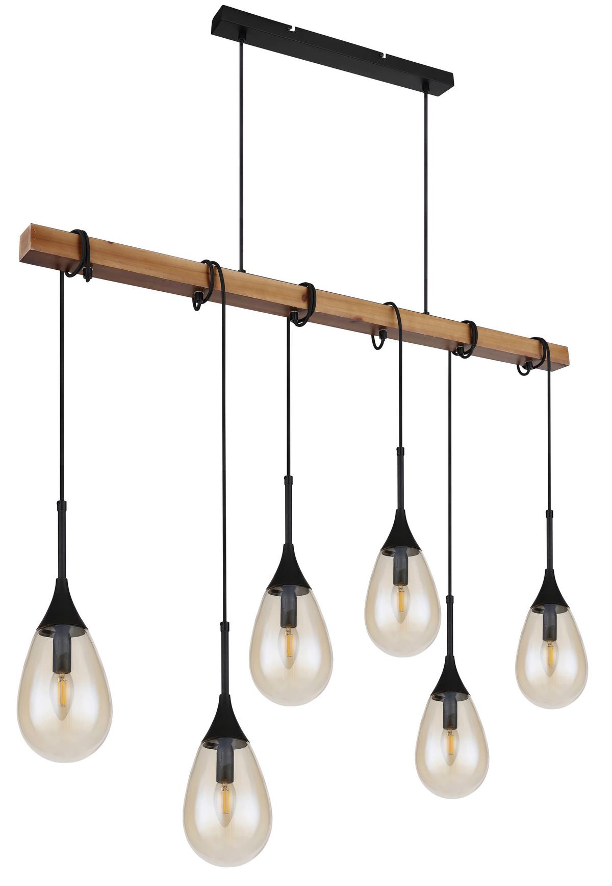 Hängeleuchte 15567-6 - Schwarz/Braun, Natur, Glas/Holz (115/12/120cm) - Globo