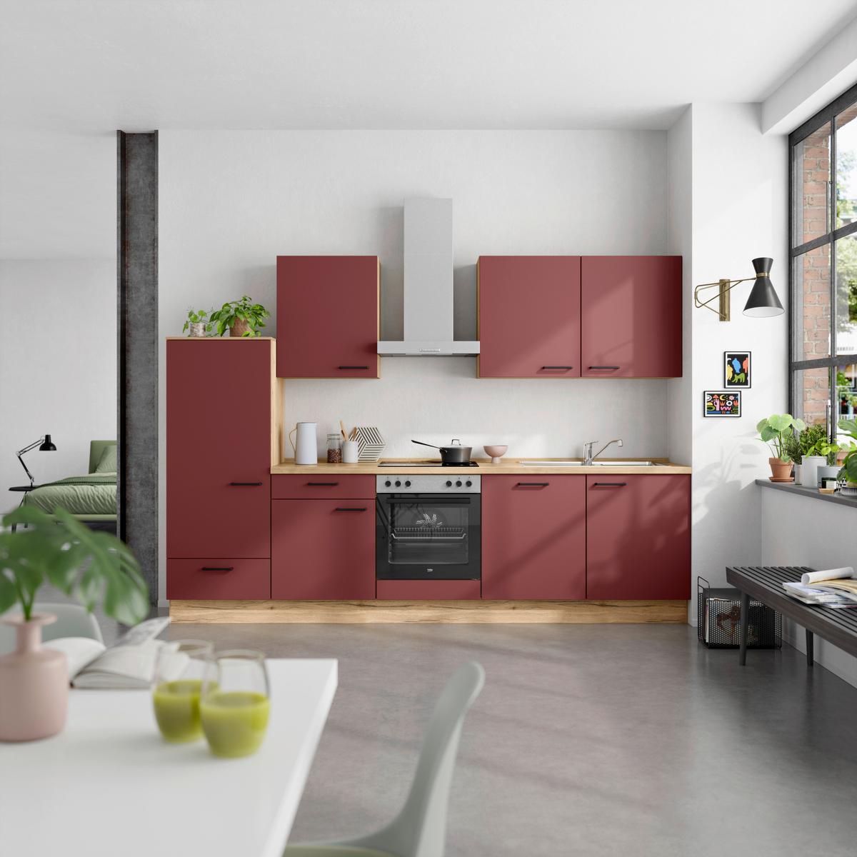 Küchenleerblock Easytouch Low-Line, L10 Links - Eichefarben/Rot, MODERN, Holzwerkstoff (300cm) - Nobilia