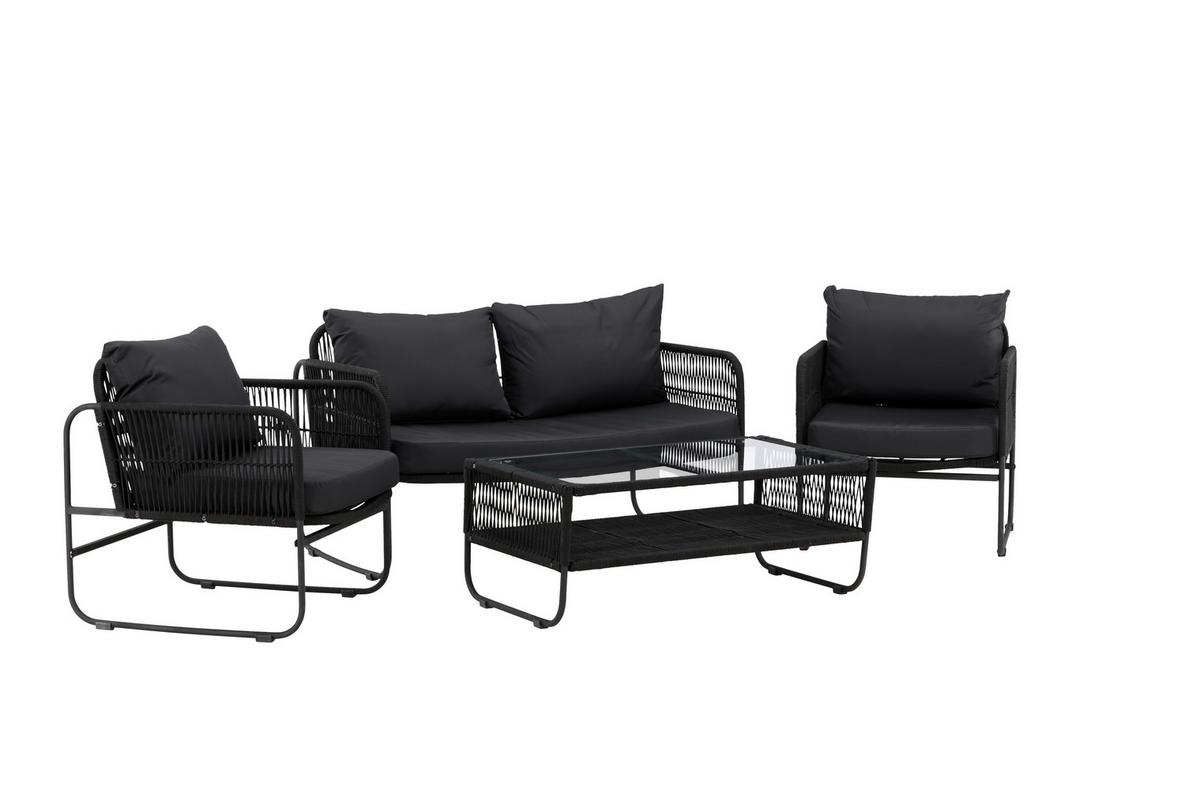 Loungegarnitur Utah - Schwarz, KONVENTIONELL, Textil/Metall - Gardenson