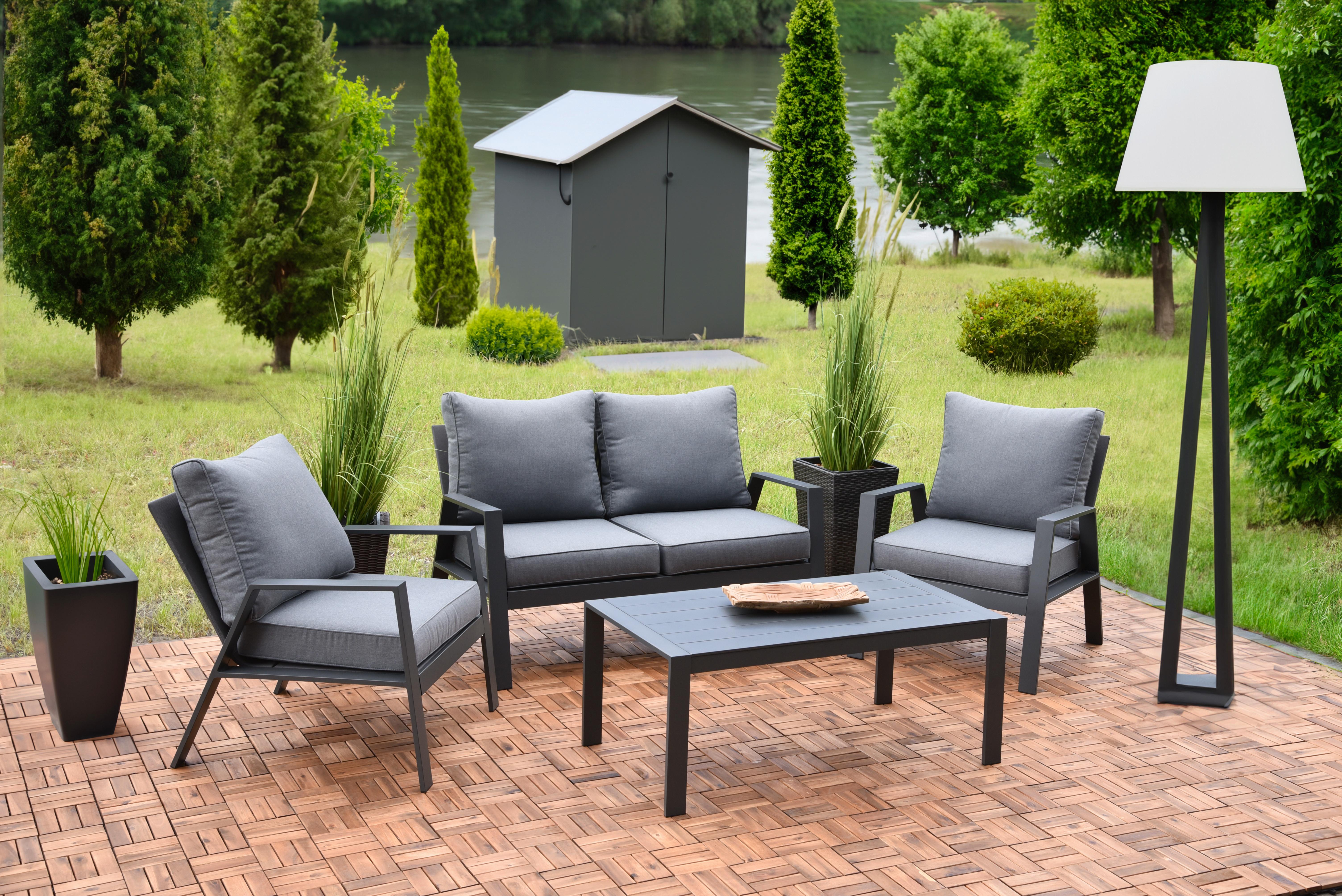 Gartenset Victoria - Anthrazit/Grau, Basics, Kunststoff/Textil - Gardenson