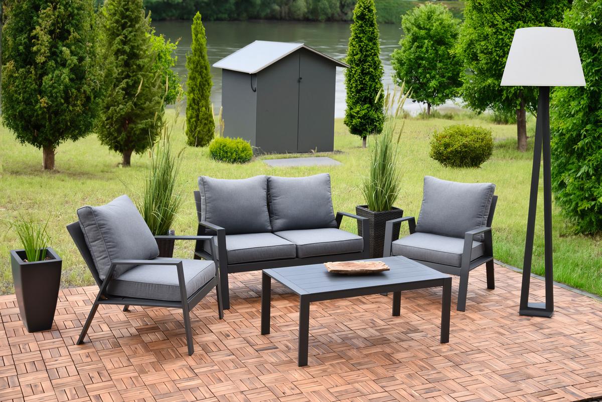 Gartenset Victoria - Anthrazit/Grau, Basics, Kunststoff/Textil - Gardenson