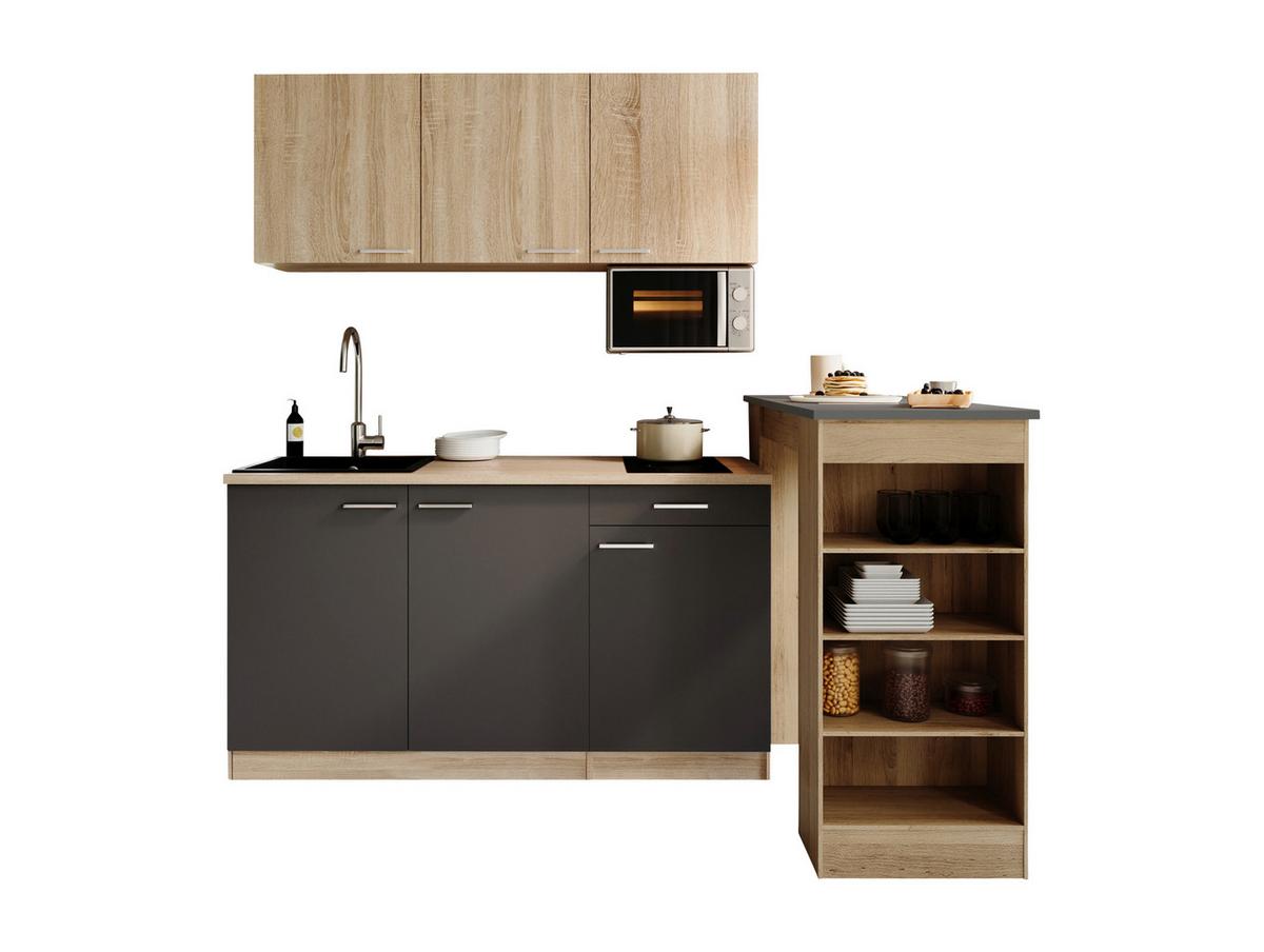 Miniküche Ingrid Grau/Eichefarben B: 150cm - Eichefarben/Grau, Design, Holzwerkstoff (150cm) - Respekta