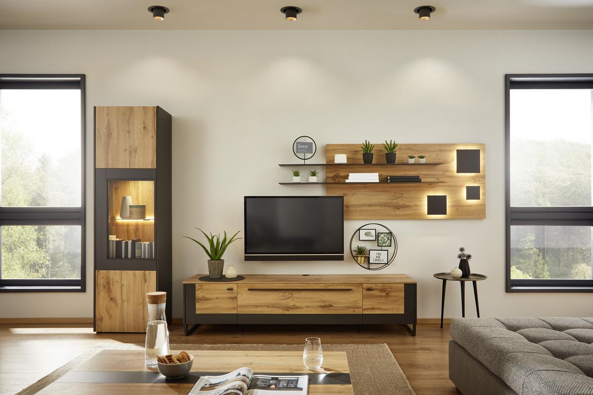 NÁSTĚNNÝ PANEL SKAGEN - barvy dubu/barvy břidlice, Moderní, kompozitní dřevo (194/70/22cm) - Premium Living