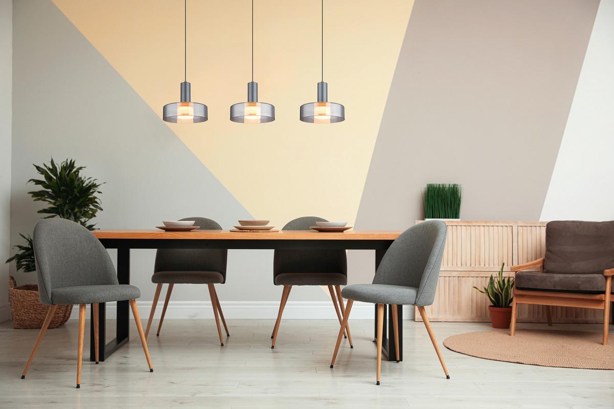 LED-Hängeleuchte Grant Grau Schwarz L: 90 cm - Schwarz/Grau, Design, Glas/Kunststoff (90/22/150cm) - Globo
