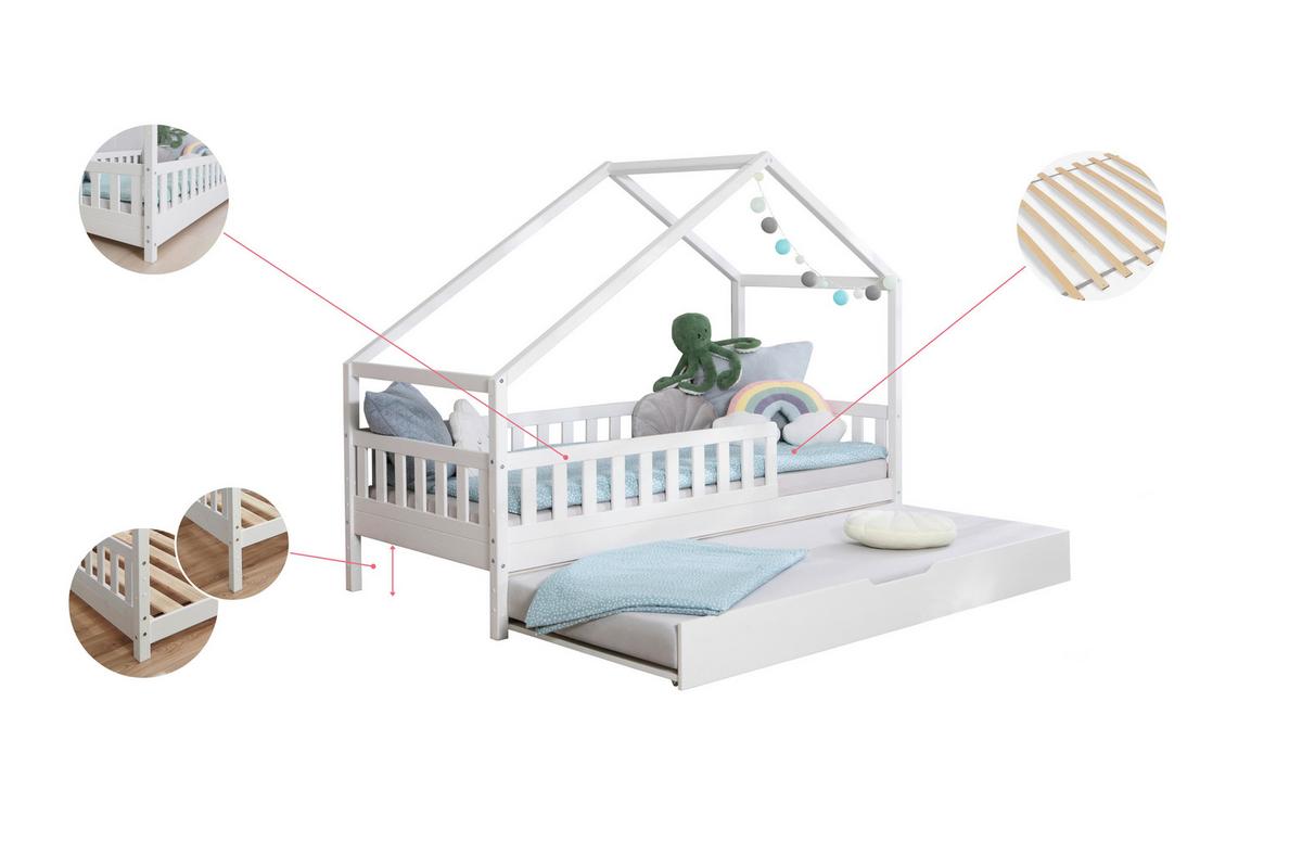 Hausbett Lou B: 90 Cm Weiß Lou - Weiß/Naturfarben, MODERN, Holz/Textil (90/200cm) - MID.YOU
