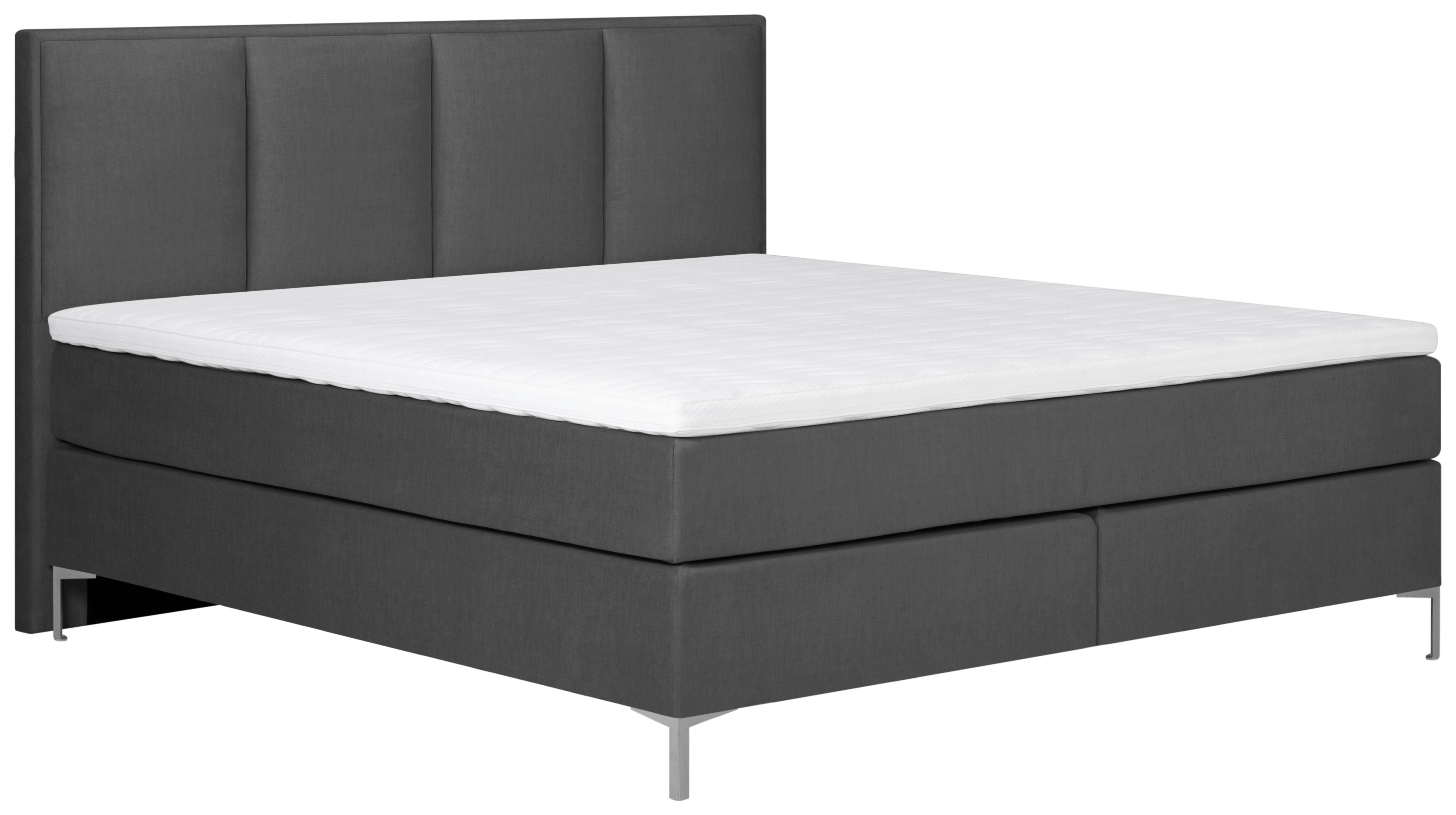 Boxspringbett Mit Topper 180x200 Cm Graz, Dunkelgrau - Dunkelgrau/Alufarben, MODERN, Textil (180/200cm) - MID.YOU