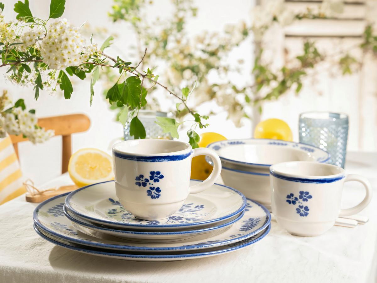 Kombiservice 8 -Teilig. Steinzeug, Blau/Weiß - Blau/Weiß, Basics, Keramik - Creatable