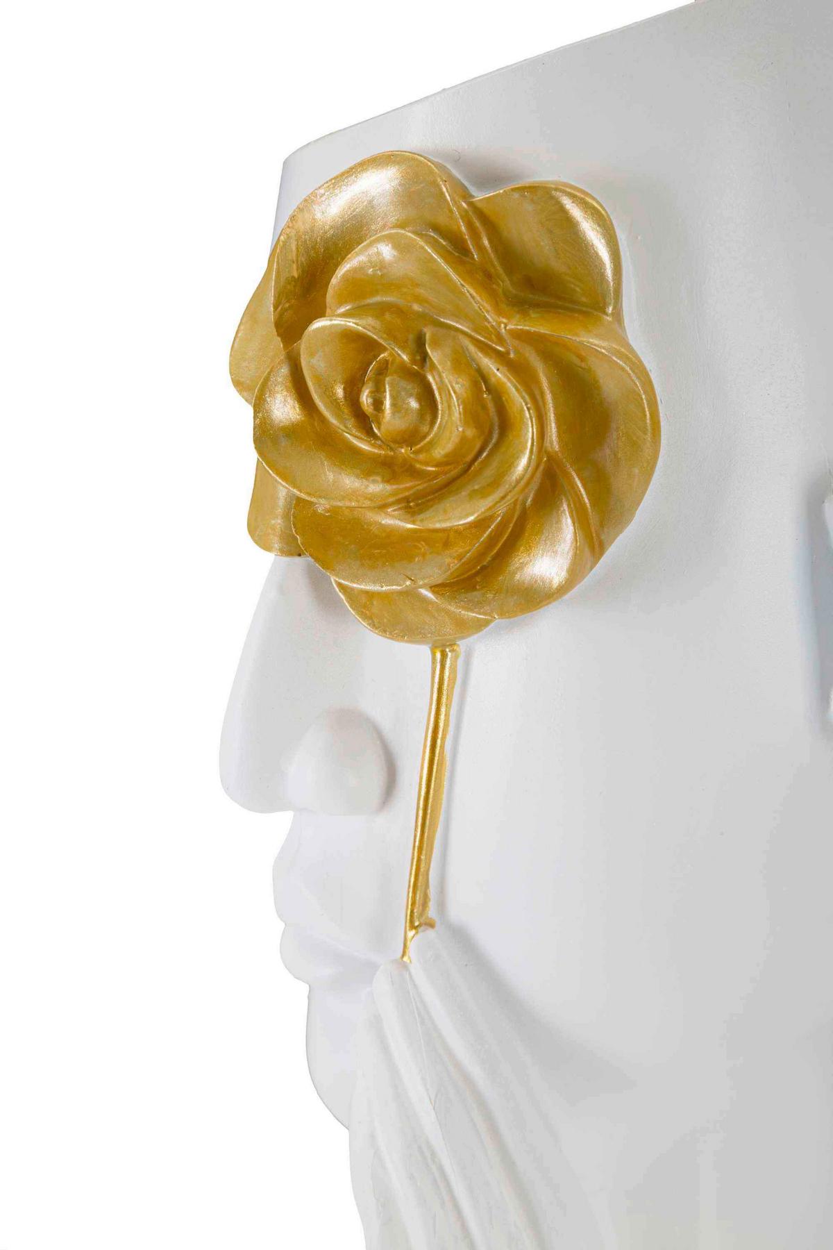 Vase Face C/fiore Weiß, Goldfarben B: 14 Cm - Goldfarben/Weiß, Basics, Kunststoff (14/27  /13cm)