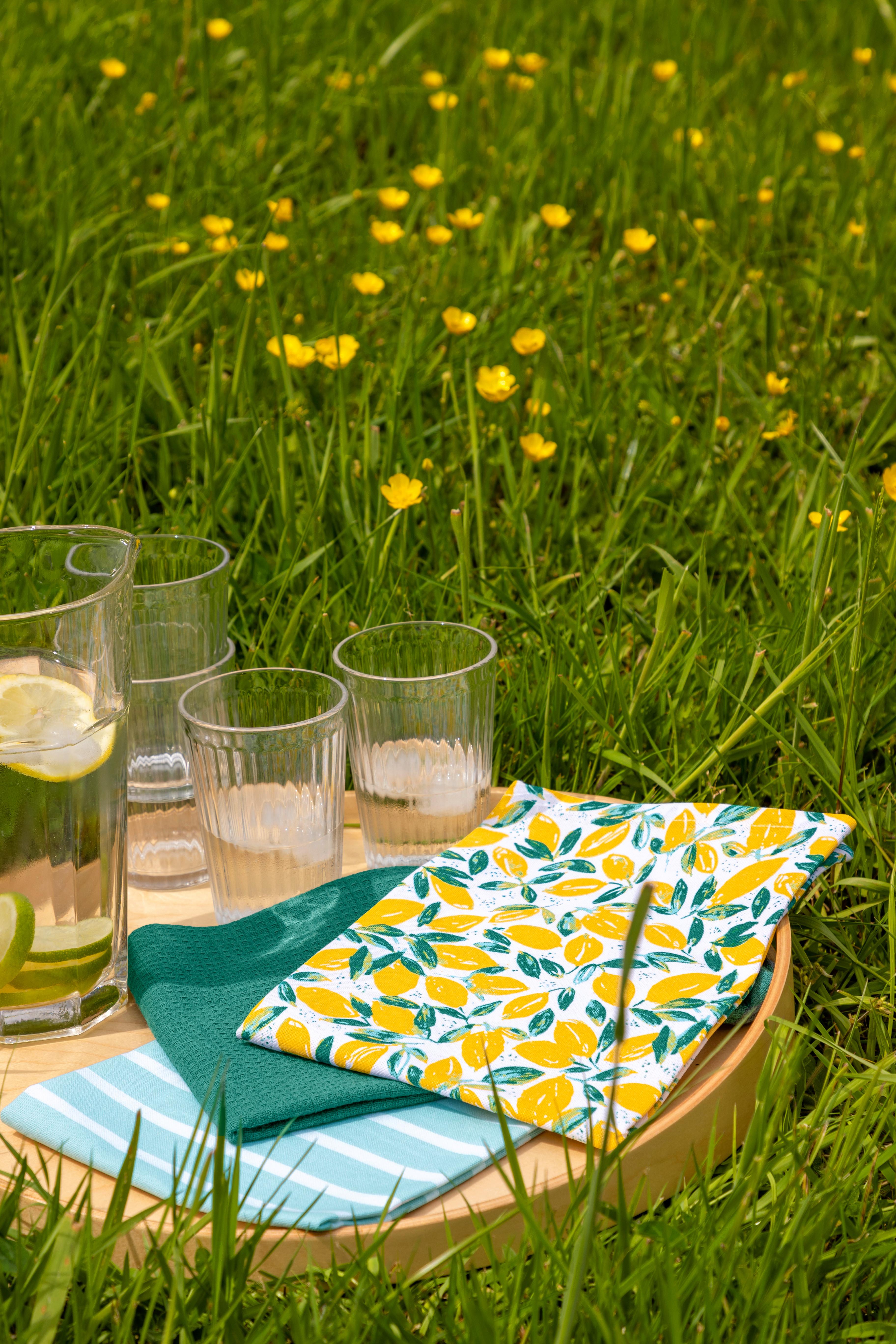 Sada utěrek žlutá/zelená/bílá - bílá/zelená, textil (50/70cm)
