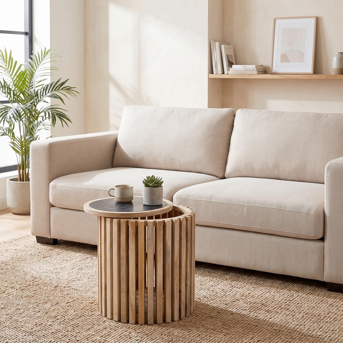 Konferenční stolek SWAY 45 - černá/přírodní barvy, Moderní, kov/dřevo (45/50cm) - Premium Living
