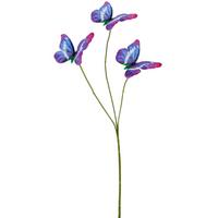 Dekozweig Schmetterlingszweig - Lila/Grün, Basics, Kunststoff/Textil (58cm)