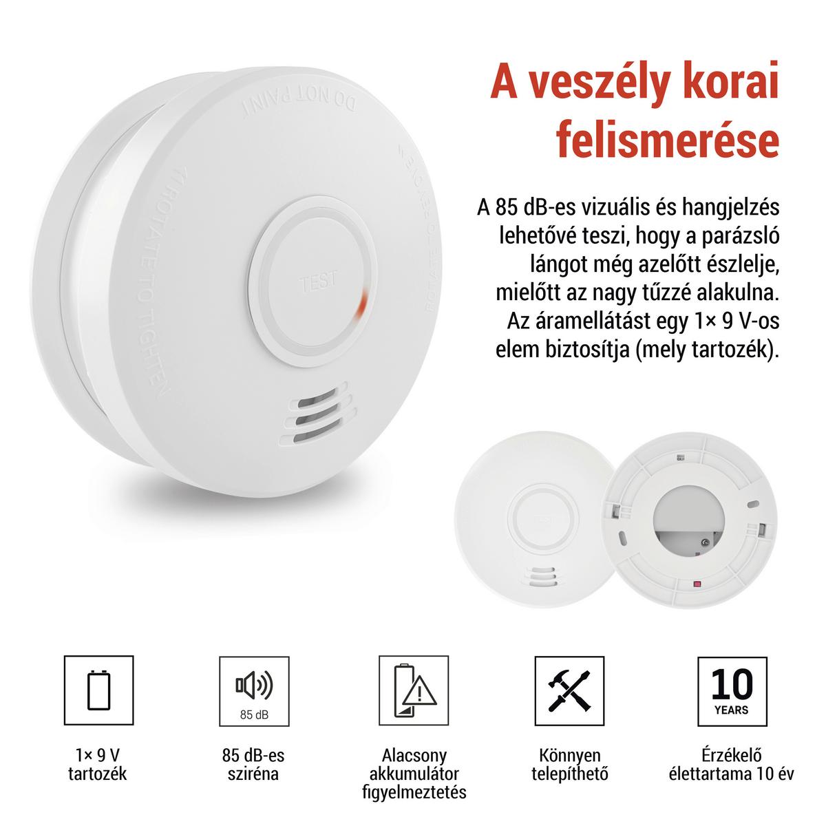 Füstjelző Ts910a - fehér, Basics, műanyag