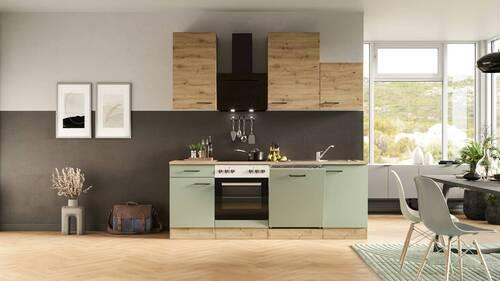 Küchenblock Cara Eiche Artisan/Grün B: 220 cm - Eiche Artisan/Grün, MODERN, Holzwerkstoff (220cm) - FlexWell