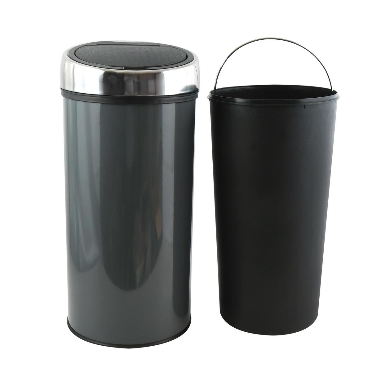 Abfalleimer Edelstahl30l - Dunkelgrau/Schwarz, Basics, Kunststoff/Metall (35/66/35cm) - Spirella