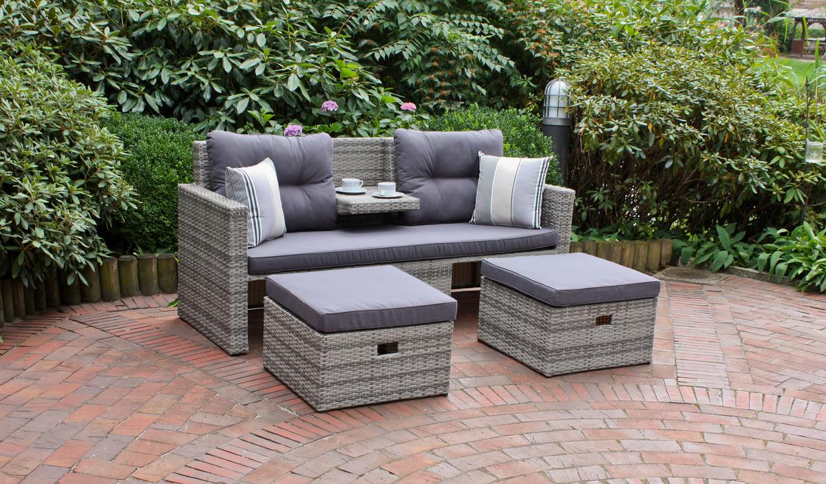 Loungegarnitur Valletta - Hellgrau/Schwarz, Basics, Kunststoff/Textil (180/86/75cm) - Gardenson