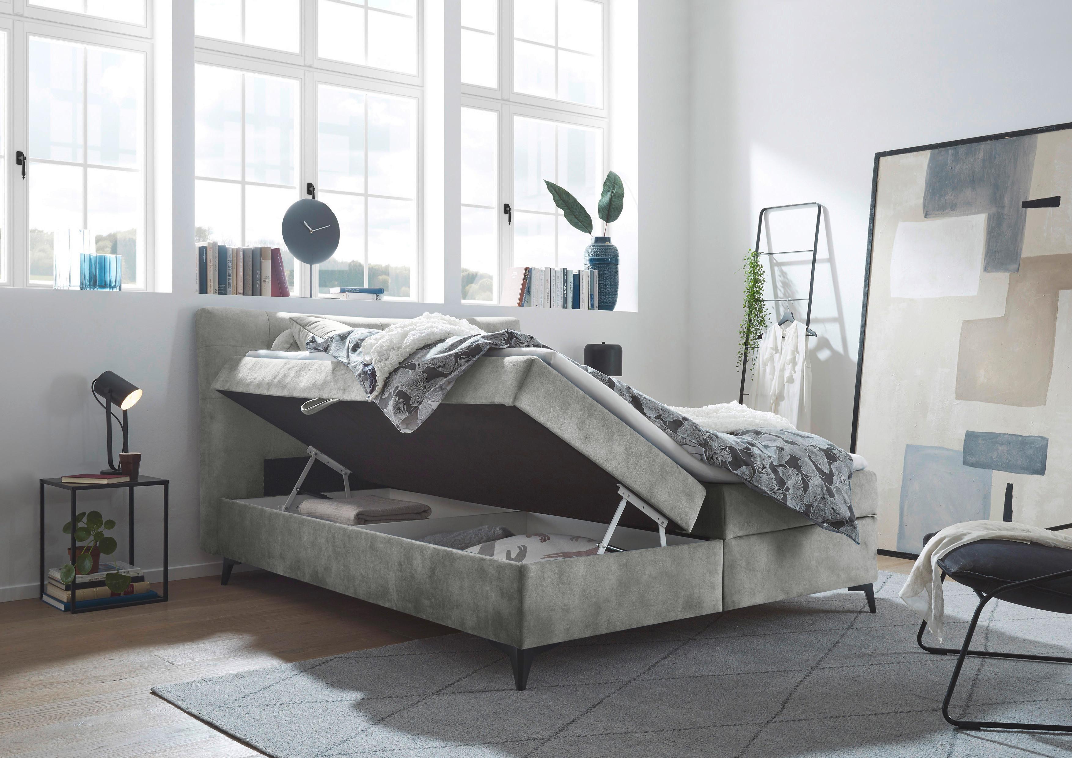 Boxbett Mit Topper & Bettkasten 180x200 Melrose - Schwarz/Grau, MODERN, Holzwerkstoff/Textil (180/200cm) - MID.YOU