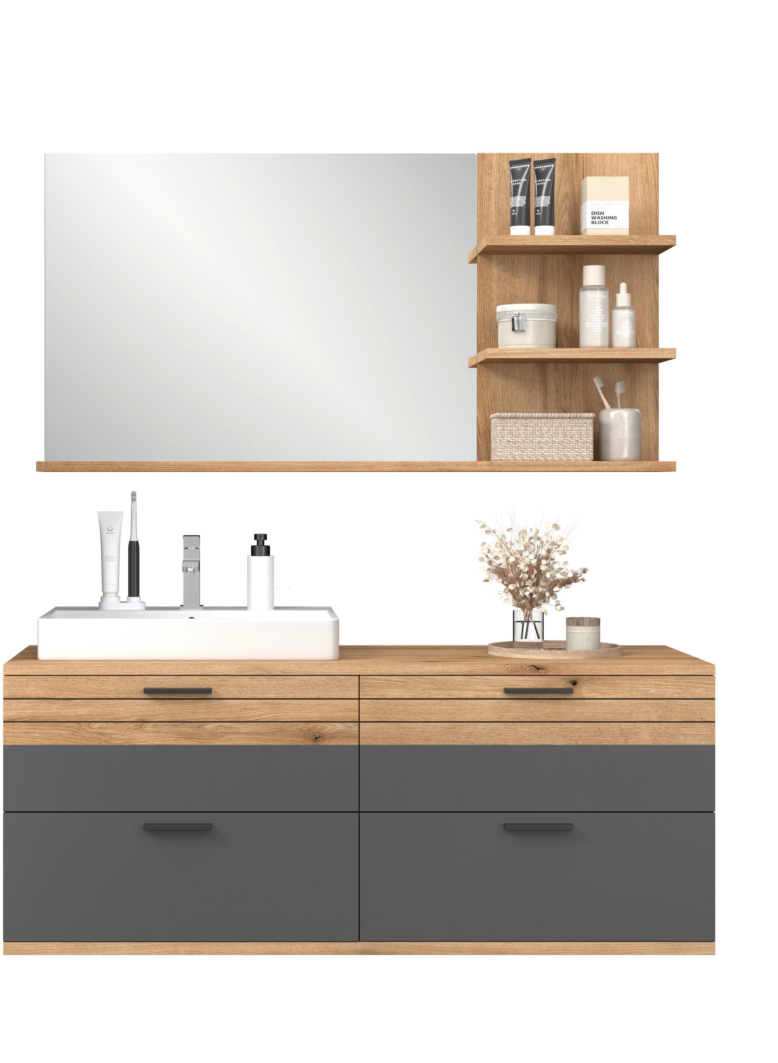 Badezimmer Cotia Cotlu Eiche Dekor/Anthrazit 3-teilig - Eichefarben/Anthrazit, MODERN, Holzwerkstoff (140/170/48cm) - James Wood