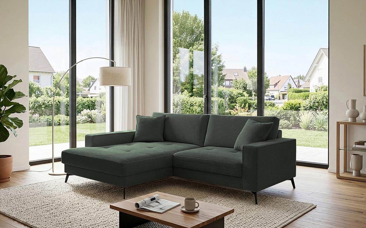 Ecksofa Ted Dunkelgrün S: 174x228 Cm - Dunkelgrün/Schwarz, Trend, Textil (174/228cm)