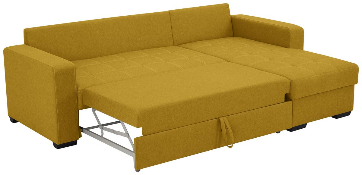 Eckschlafsofa Mediolan Senfgelb S: 240x160 cm - Senfgelb/Schwarz, Design, Textil (240/160cm) - Livetastic