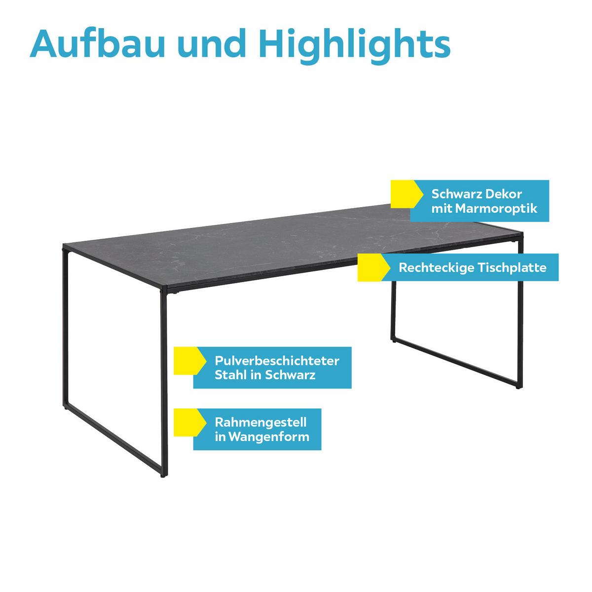 Couchtisch Infinity, Schwarz - Schwarz, KONVENTIONELL, Holzwerkstoff/Metall (120/60/48cm) - MID.YOU