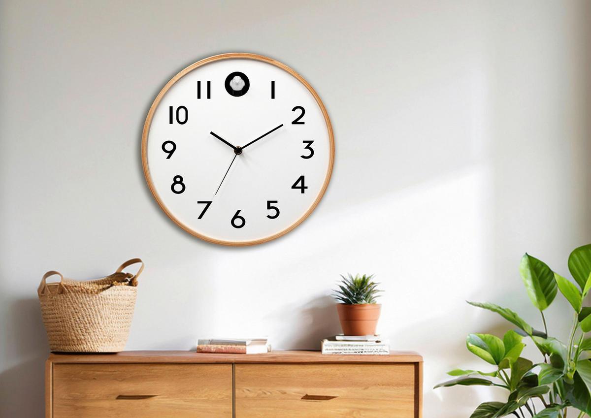 Nástěnné hodiny s nastavitelným zvukem - bílá/přírodní barvy, Moderní, dřevo/kompozitní dřevo (31,5cm) - Mömax