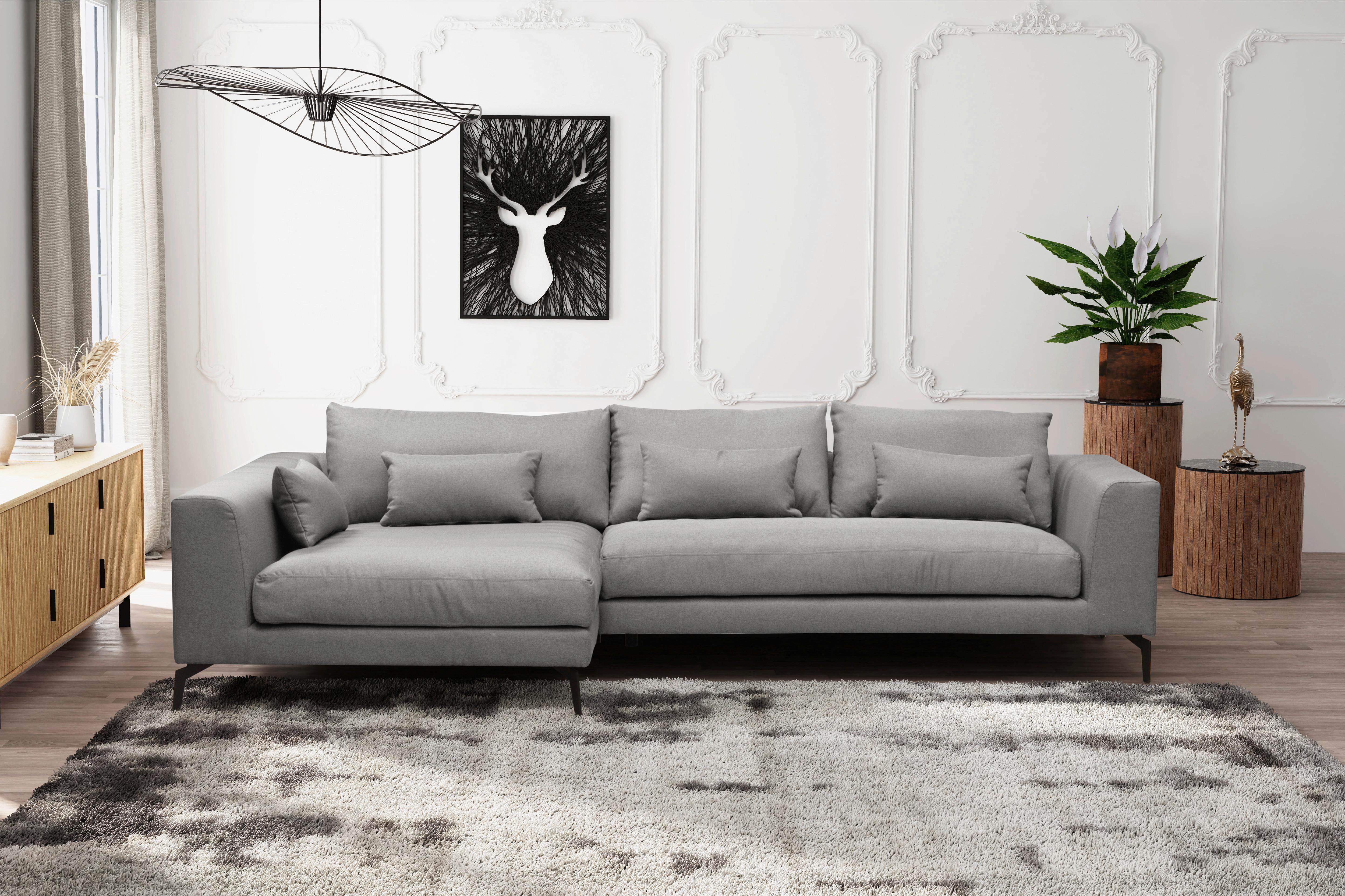 Ecksofa Berlin Webstoff Grau 172x313 Cm - Schwarz/Grau, Design, Textil (172/313cm) - Livetastic