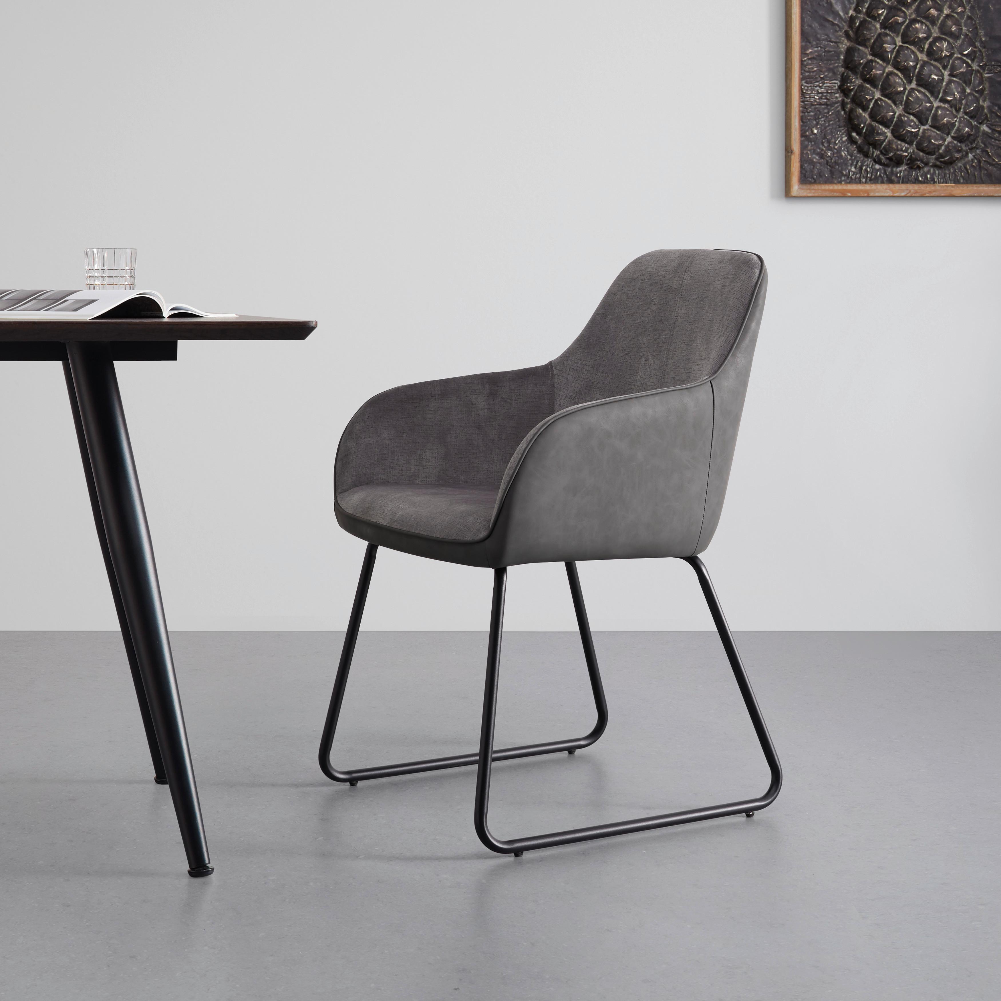 Stolička s podrúčkami DAJA tmavosivá - čierna/tmavosivá, Modern, kov/drevo (56/85/62cm) - Bessagi Home