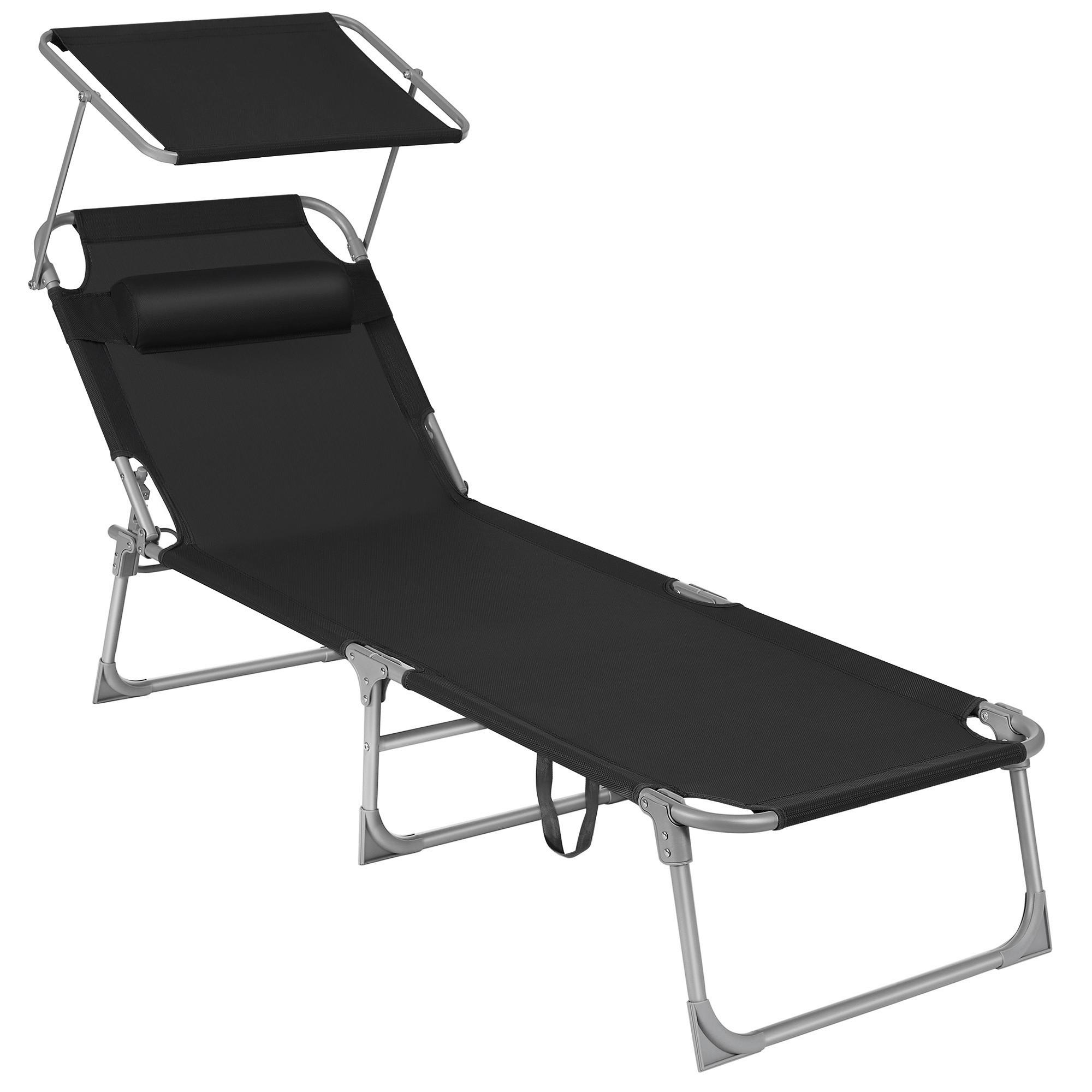 Sonnenliege Schwarz inkl. Sonnendach, B: 53 cm - Schwarz, Basics, Textil/Metall (53/29,5/193cm) - Modante
