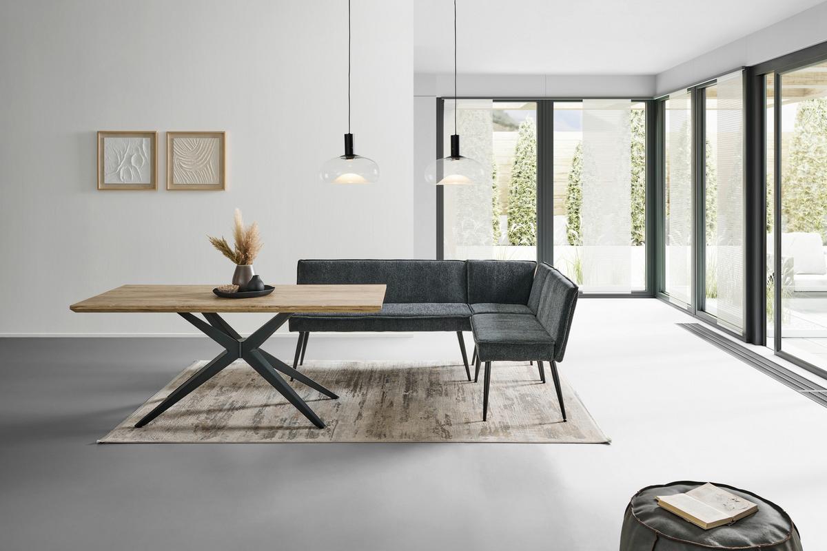 Eckbank Grau Leinenoptik Polyester Aleks 195x157 cm - Schwarz/Grau, LIFESTYLE, Textil/Metall (195/157cm) - MID.YOU