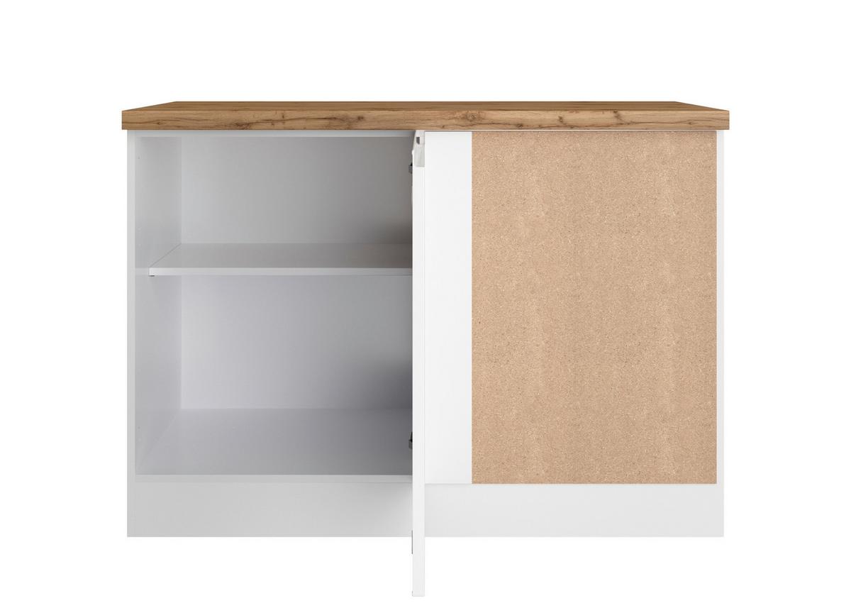 Eckunterschrank Monza B: 120 Cm Weiß/eiche Dekor - Weiß Hochglanz/Eiche Wotan, LIFESTYLE, Holzwerkstoff (120/86/60cm) - Held