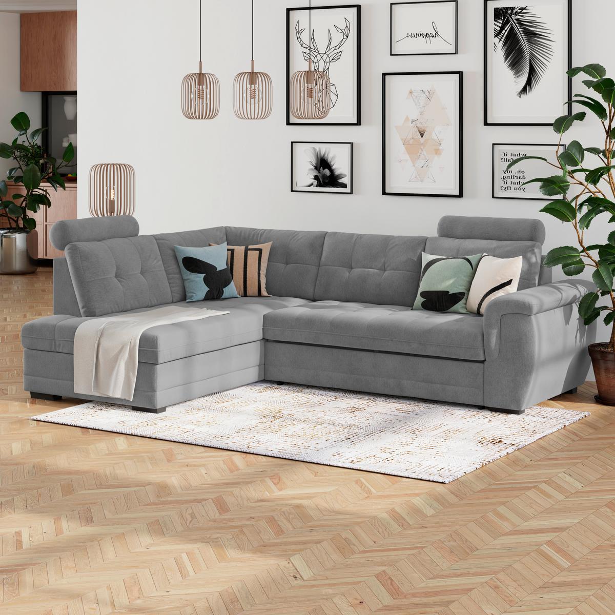 Ecksofa mit Schlaffunktion Falco new Grau 251x183 cm - Schwarz/Grau, KONVENTIONELL, Textil (251/183cm) - Ondega