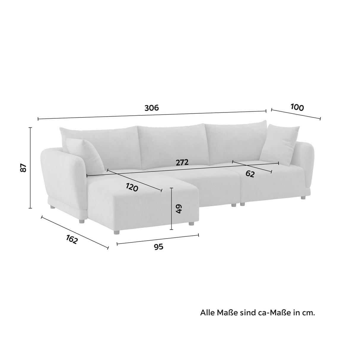 Sedací souprava NICOLE, levá, béžová, max. do 480 kg - černá/šedobéžová, Moderní, dřevo/textil (162/87/306cm) - Bessagi Home