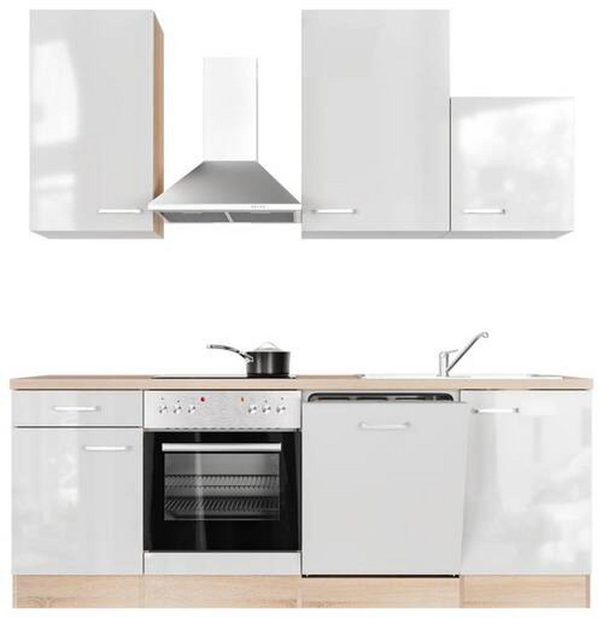 Küchenblock Valero Sonoma Eiche/Weiß B: 220 cm - Weiß Hochglanz/Sonoma Eiche, MODERN, Holzwerkstoff (220cm) - FlexWell