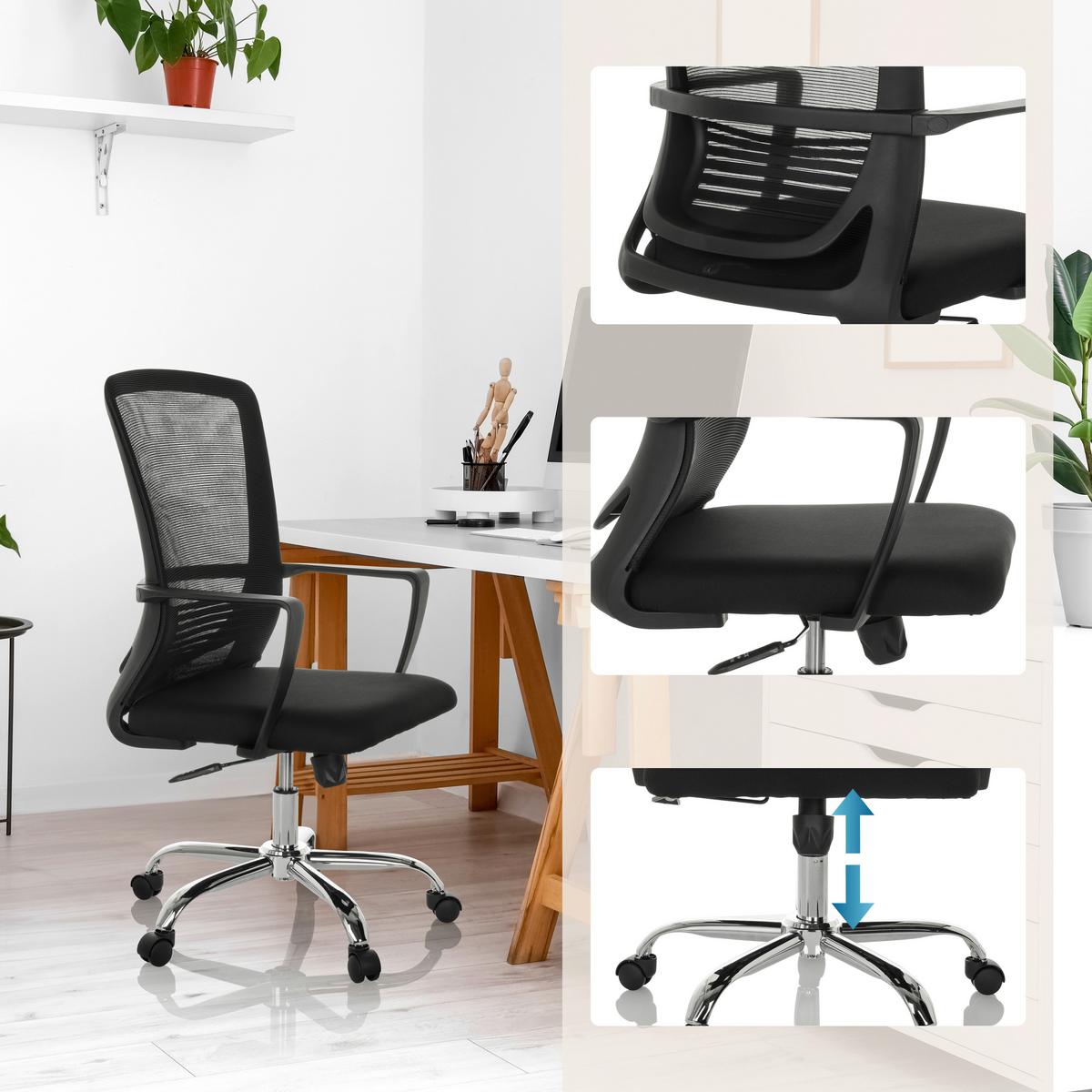 Drehstuhl Star-tec S Schwarz B: 58 Cm - Silberfarben/Schwarz, MODERN, Kunststoff/Textil (58/101 - 111/54cm) - MID.YOU