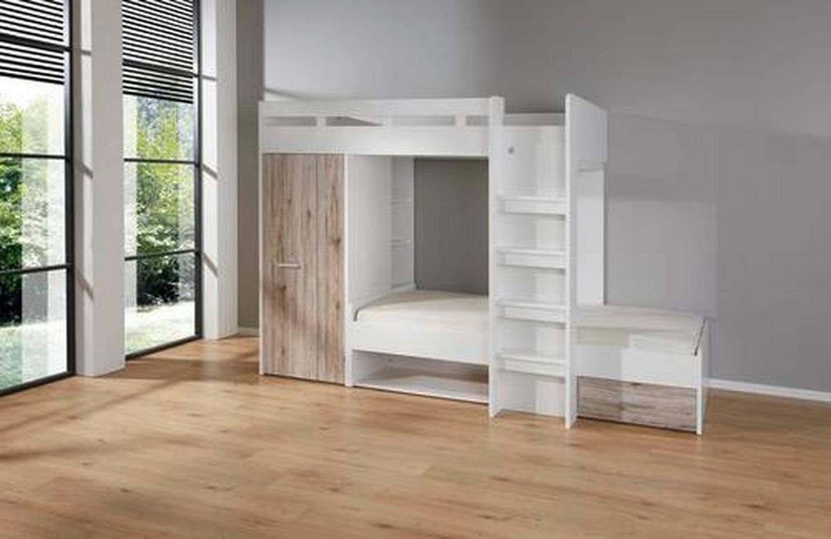 Stauraumbett Max 90x200 - Eichefarben/Weiß, KONVENTIONELL, Holzwerkstoff (269/180/115cm)