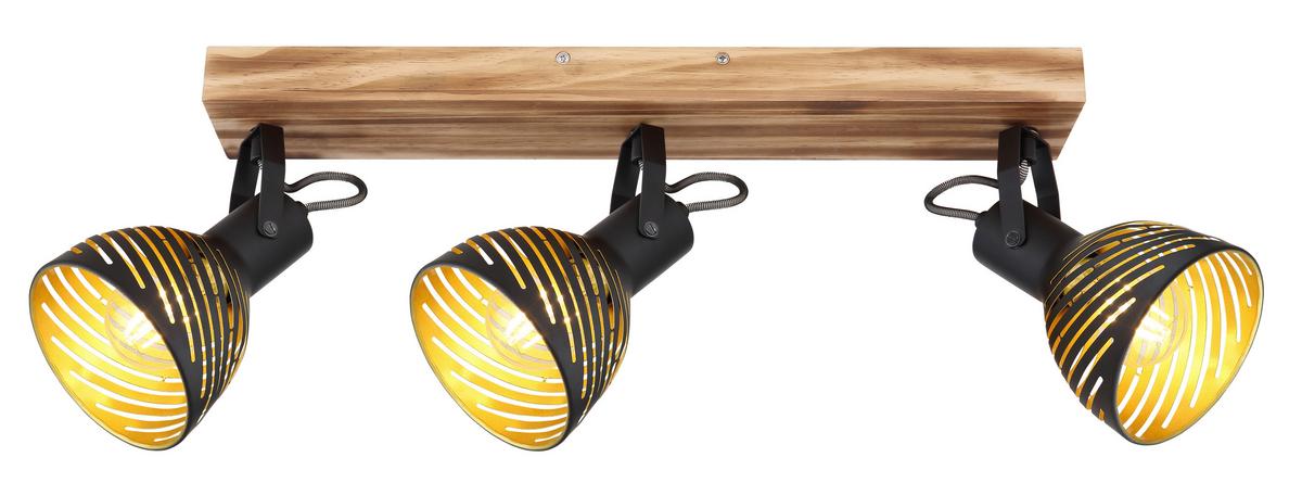 Strahler 3-Flammig verstellbar L: 54 cm - Dunkelbraun/Goldfarben, Basics, Holz/Metall (54/12,5/25cm) - Globo