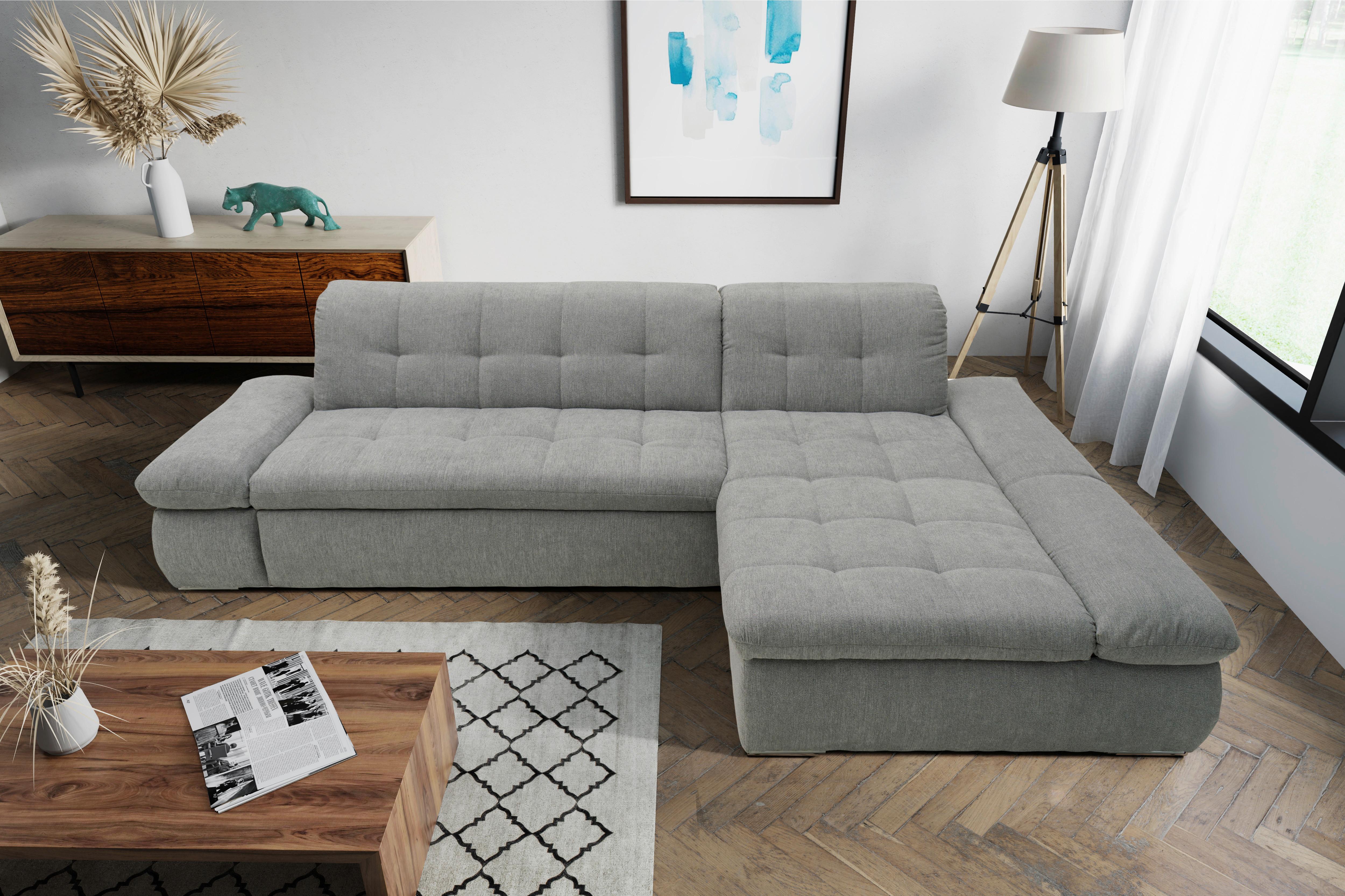 Ecksofa mit Schlaffunktion Moric Grau Mikrofaser - Chromfarben/Grau, KONVENTIONELL, Textil (300/172cm) - MID.YOU