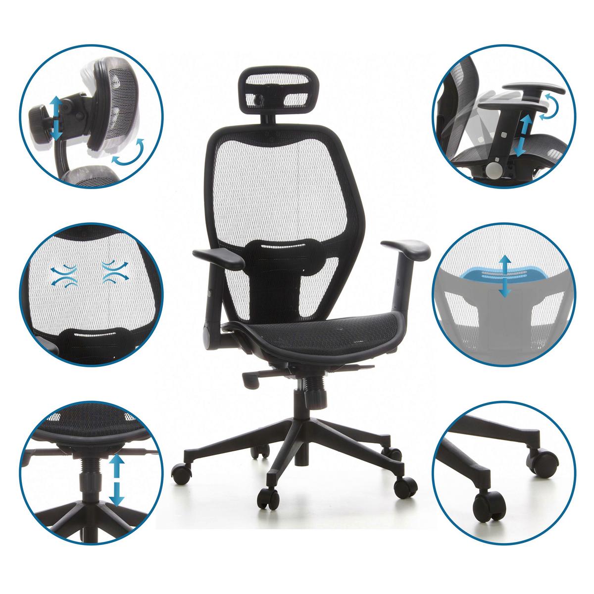 Drehstuhl Air-Port 360°drehbar Schwarz Bis 110 Kg - Schwarz, Basics, Kunststoff/Textil (59/117/48cm) - MID.YOU