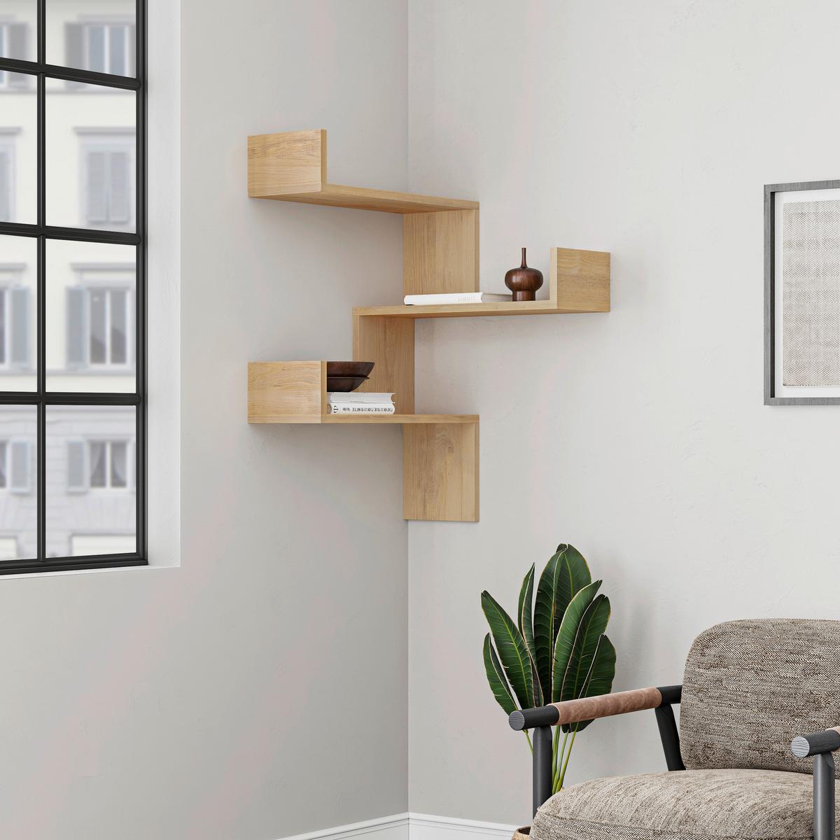 Wandregal Luksa Eckregal - Eichefarben, Design, Holzwerkstoff (60/90/22cm) - Livetastic