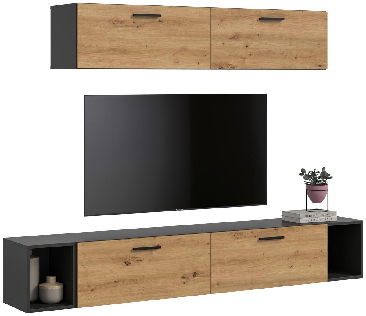 Wohnwand, The One 8, B: 150 cm Artisan Eiche Dekor/Grau - Schwarz/Eiche Artisan, Trend, Holzwerkstoff (150/92/34cm)