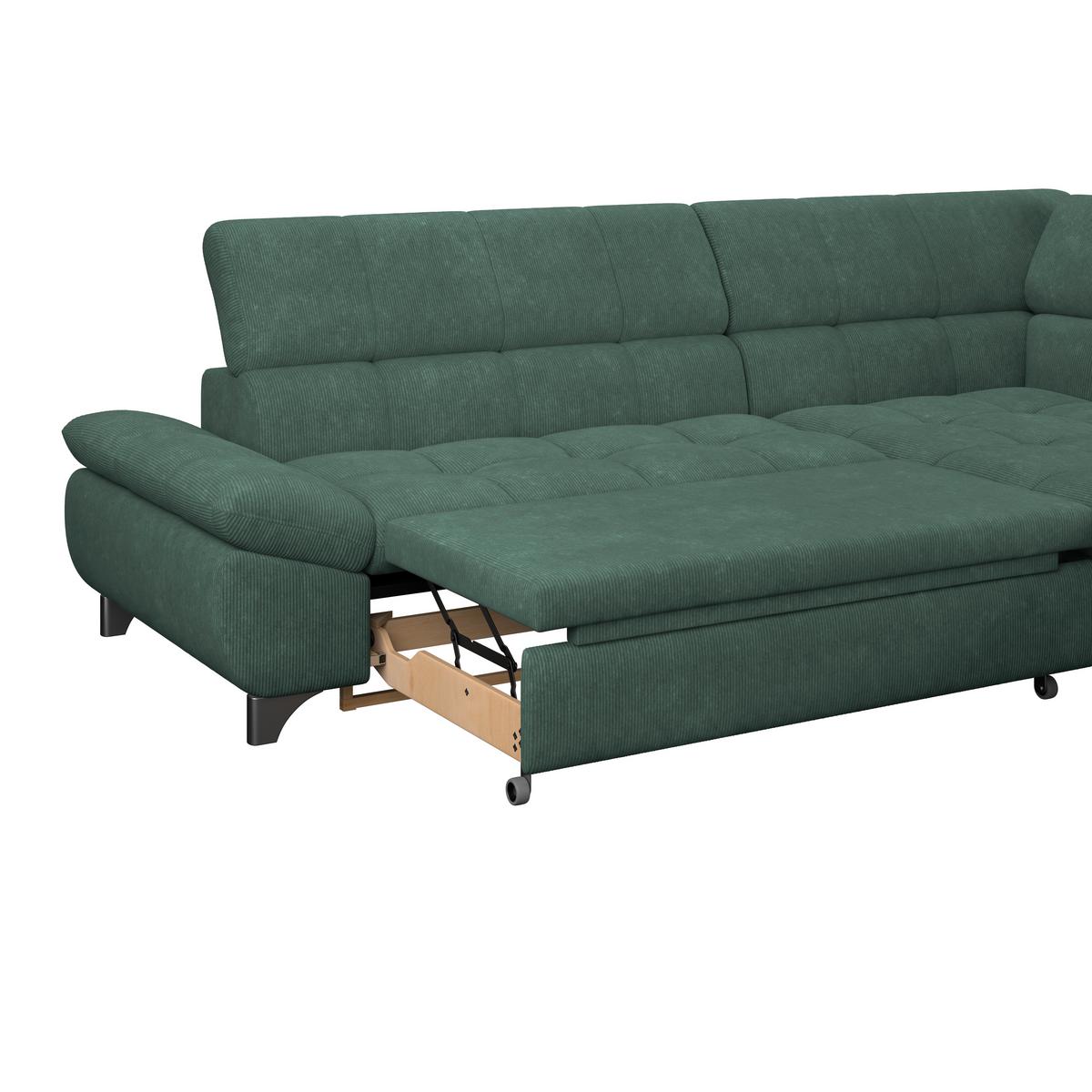 Ecksofa Gemini Waldgrün, B: 312cm - Waldgrün/Chromfarben, KONVENTIONELL, Textil (312/234cm)